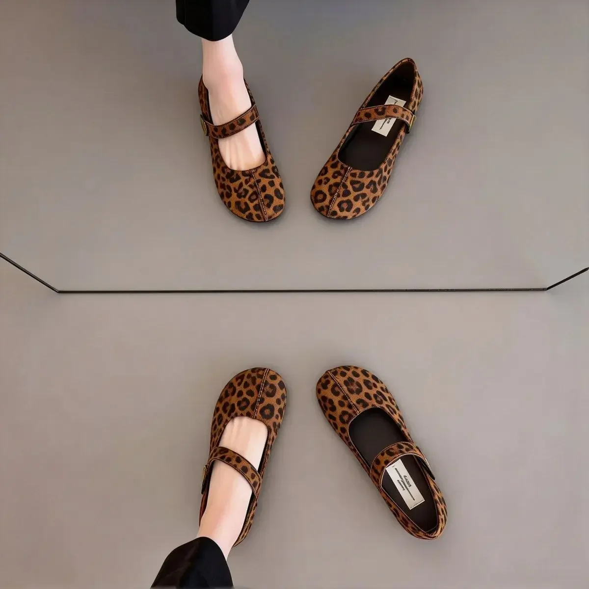 2026 Neue Leopardenmuster Damen Mary Jane Schuhe Modische Flache Slip-On Schuhe Damen Casual Weichsohlen Oma-Schuhe – Detail 3