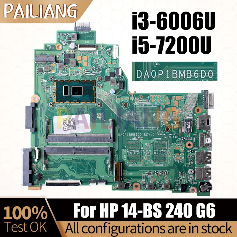 For HP 14-BS 240 G6L aptop Mainboard DA0P1BMB6D0 925431-001 925423-601 925422-601 L15259-001 Notebook Motherboard Full Test