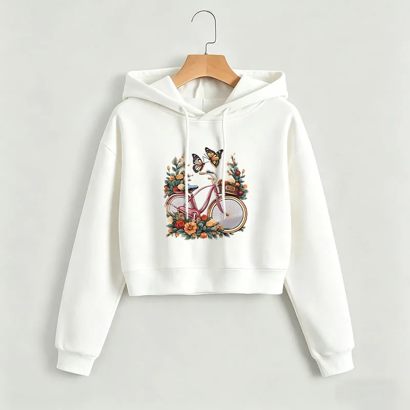 Retro-Sweatshirt mit Blumen- und Schmetterlingsmotiv, kurz geschnitten, Crop-Top-Hoodie, Y2k-Sweatshirts, Gothic-Kleidung im lässigen Stil