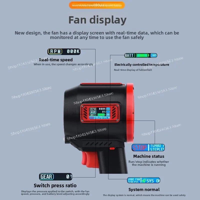 Wind power 3KG display screen 70 ducted violent fan handheld turbine fan car wash water blowing snow leaf artifact