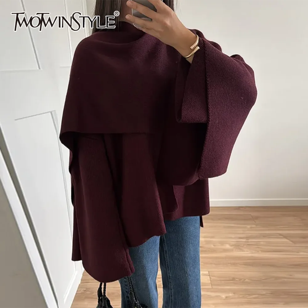 TWOTWINSTYLE Solidne, luźne, eleganckie kurtki dla kobiet O Neck, z długim rękawem, łączone guziki, designerskie, temperamentne płaszcze, ubrania damskie