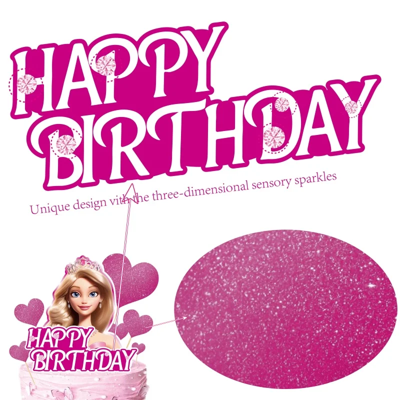 Glitter Hot Pink Girl Cake Topper per Barbie Set Glitter Doll Head Cupcake Toppers per ragazze decorazioni per feste di compleanno da donna