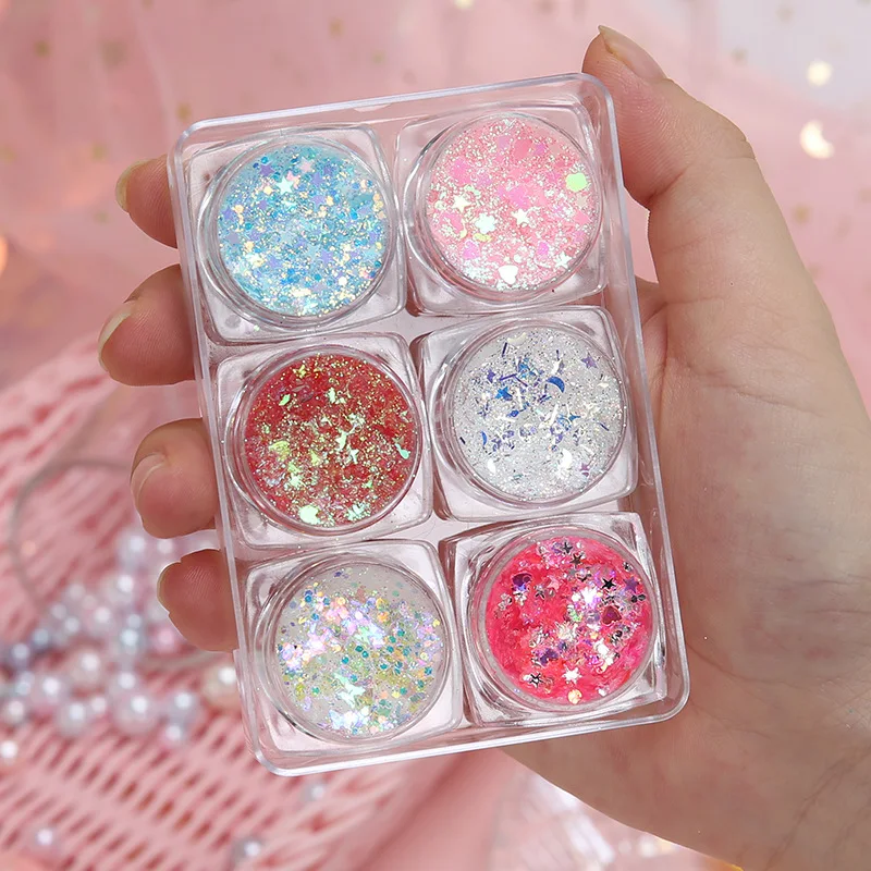 2022 Hot Sale Glue Free Makeup Loose Glitter Diamond Festival Party Cosmetics Sequins Eyeshadow for Eyes Face 6 Colors/Pack