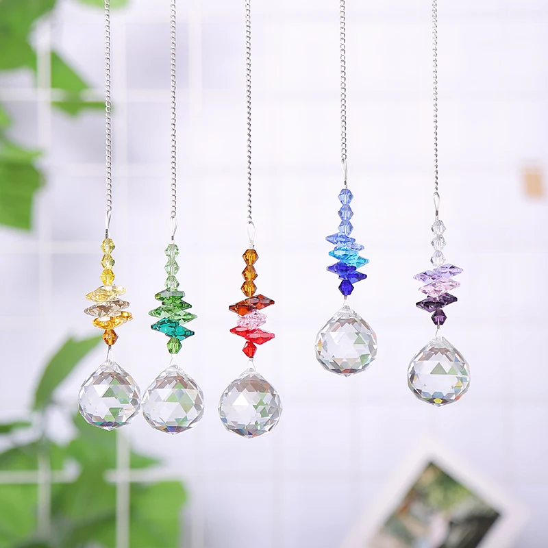 

Chakra Crystal Suncatcher Chandelier Crystal Ball Prisms Pendant Rainbow Maker Window Hanging Ornament Home Garden Wedding Decor