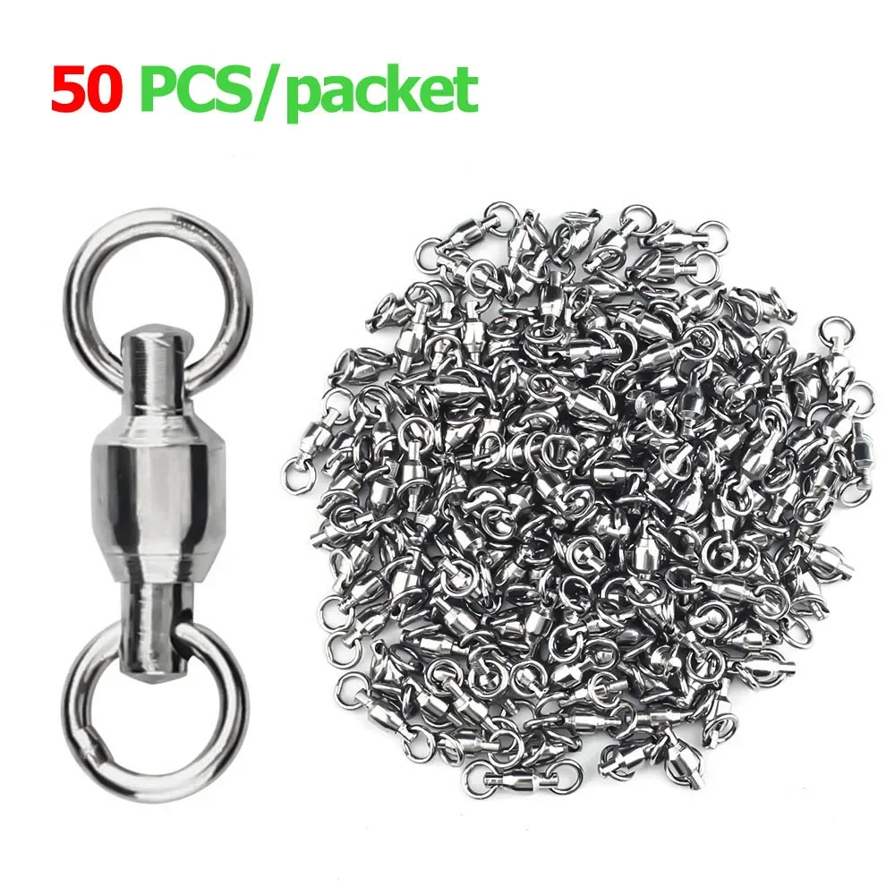 

50pcsBall Bearing Fishing Connector High Strength Rolling Swivel Stainless Steel Solid Ring Fishing Accessory Fishhook Accessory