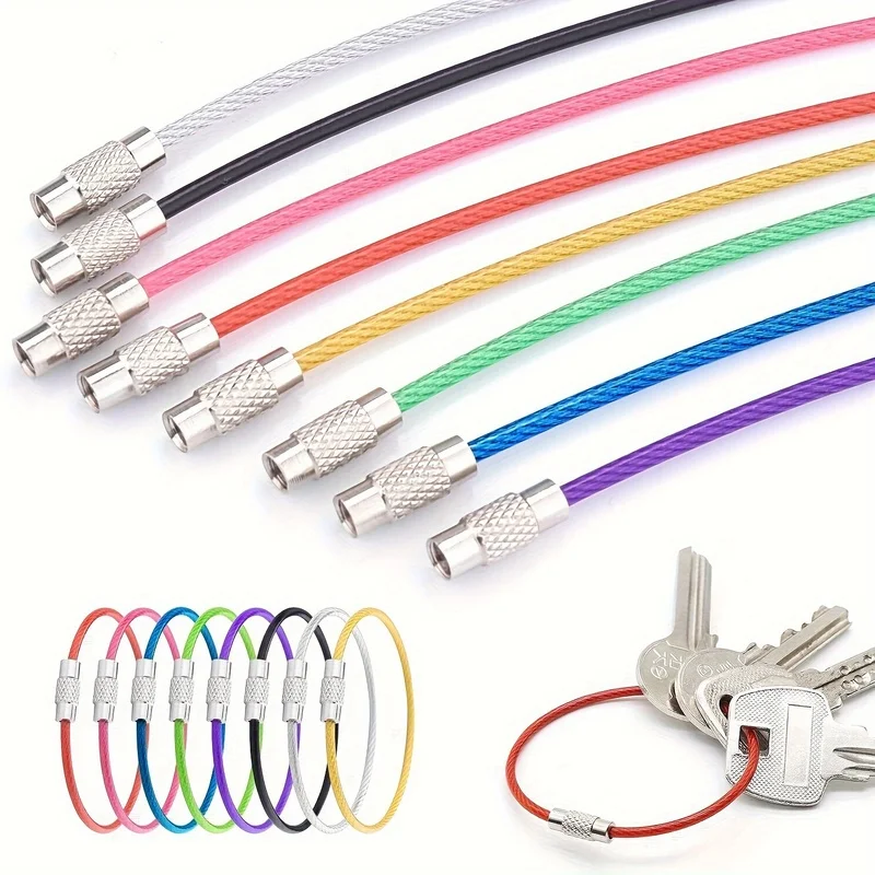 10pcs Stainless Steel Cable Wire Key Rings, Luggage Tag Loops, Outdoor Hanging Rings for Kayak Boat Hiking Camping Keys