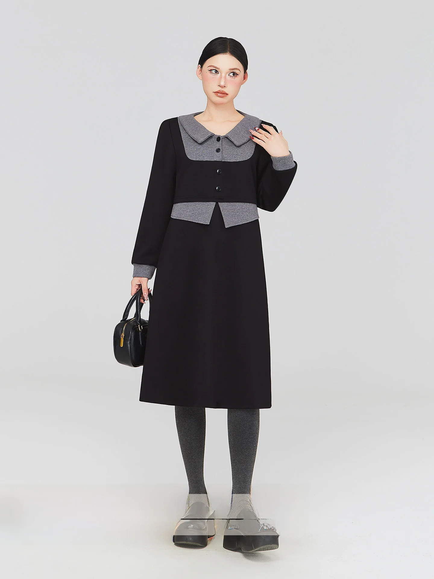 

Юбка А-силуэта с эффектом похудения, высокой талией и длинными рукавами для полных женщин, с элегантным дизайном в корейском стиле, для повседневной носки