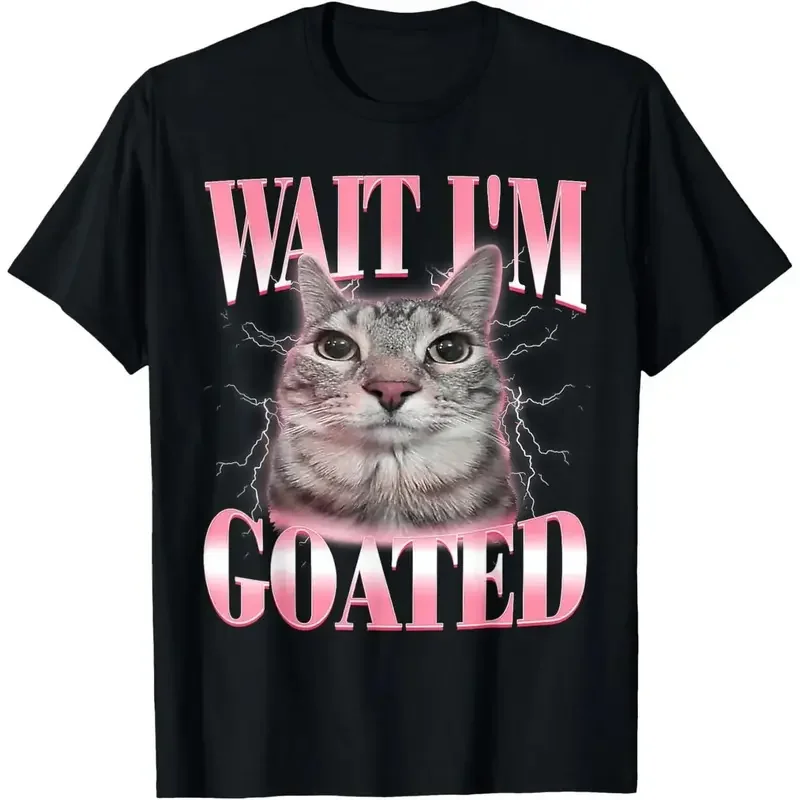Funny Silly Cat Brainrot Wait I'm Goated Cat Meme Saying T-Shirt for Men Women Kids