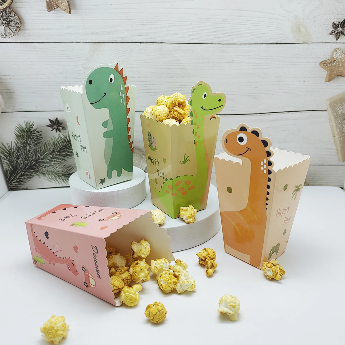 12/48 Stück Gemischte Dinosaurier-Popcorn-Boxen in Vier Stilen, Verpackungsboxen für Party, Hochzeit und Backzubehör – Detail 2