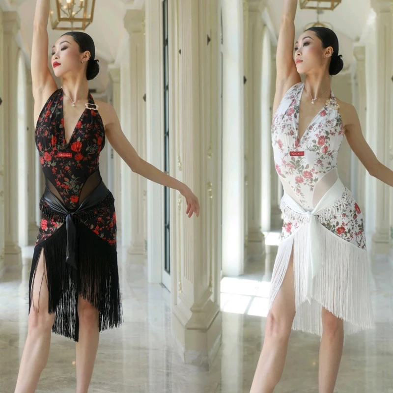 

Women'S Latin Dance Competition Costume Sexy Halter Latin Top Tassels Skirt Adults Chacha Salsa Tango Dancing Clothes SL12485