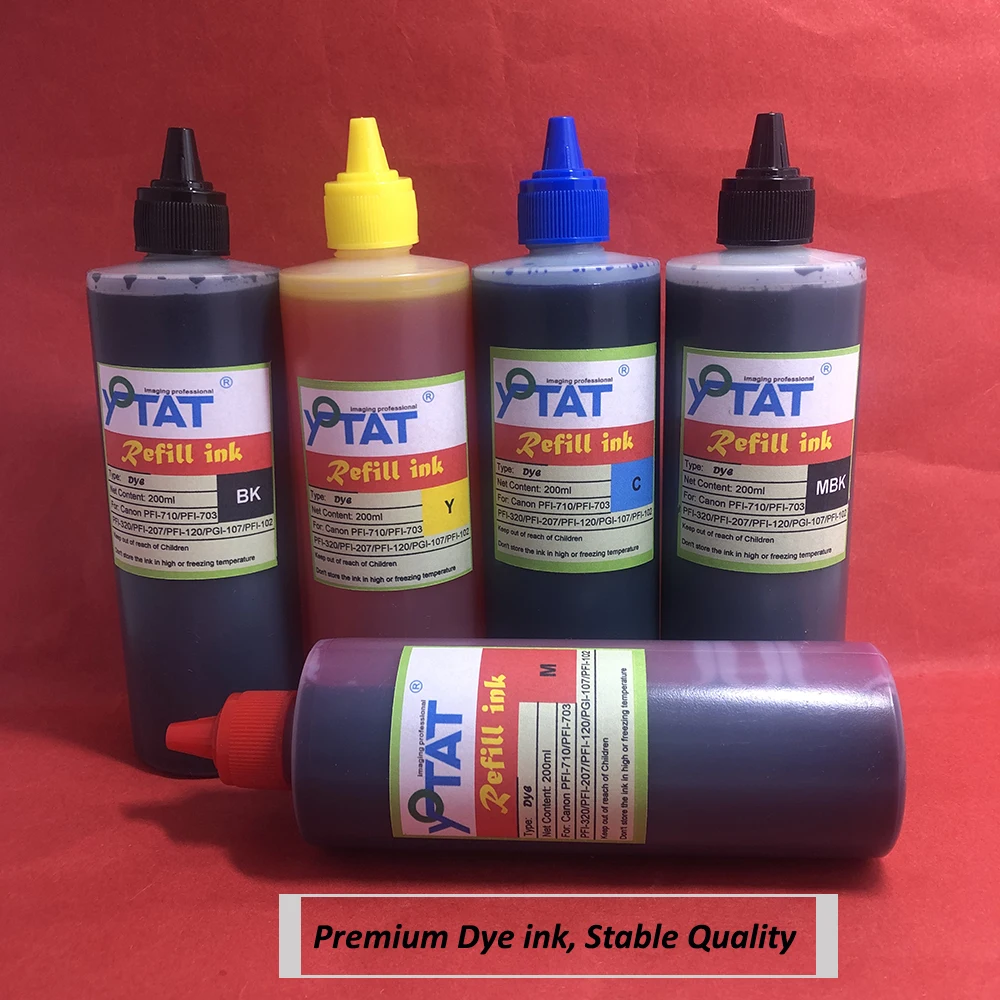 

5×200ML Dye Ink Refill Ink For Canon PFI-102 PFI-104 PFI-107 PFI-120 PFI-320 TM-200 TM200 TM-205 TM-300 TM-305 TM300 iPF670