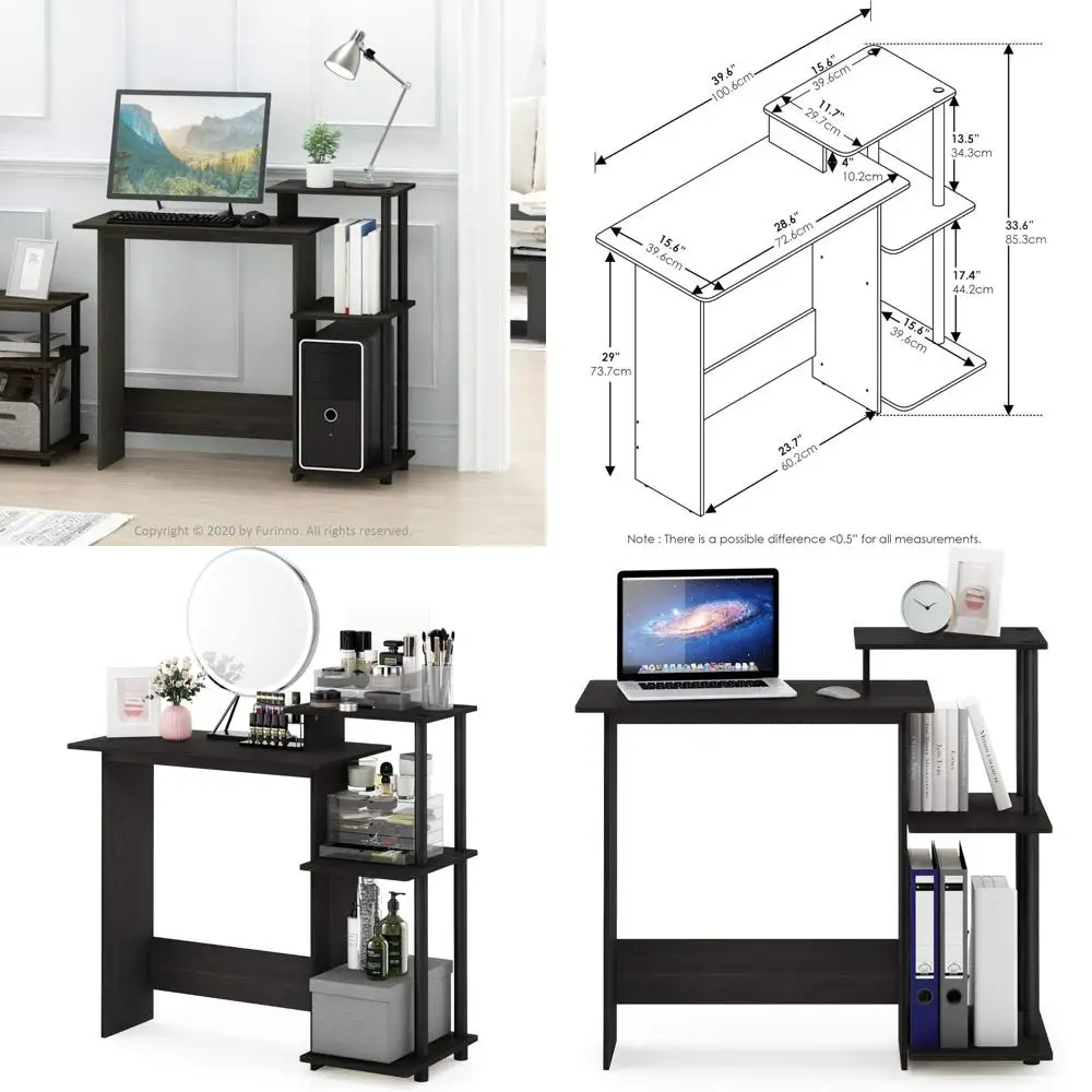 

28.6 Spacious Gaming Desk with 3 Side Shelves, Ideal for Laptops, Home Office, Study, Dorm, Bedroom