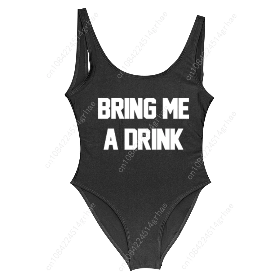 BRING ME A DRINK Swimwear Women One Piece Swimsuit Fun party Have Lining badpak plus size white swimsuit