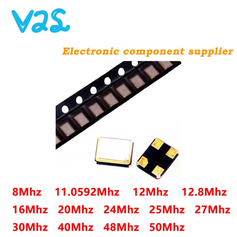 (5pcs) 3225 SMD passive quartz crystal oscillator 8Mhz 12Mhz 14.7456Mhz 16Mhz 20Mhz 24Mhz 24.576Mhz 25Mhz 27.12 30Mhz 40 Mhz