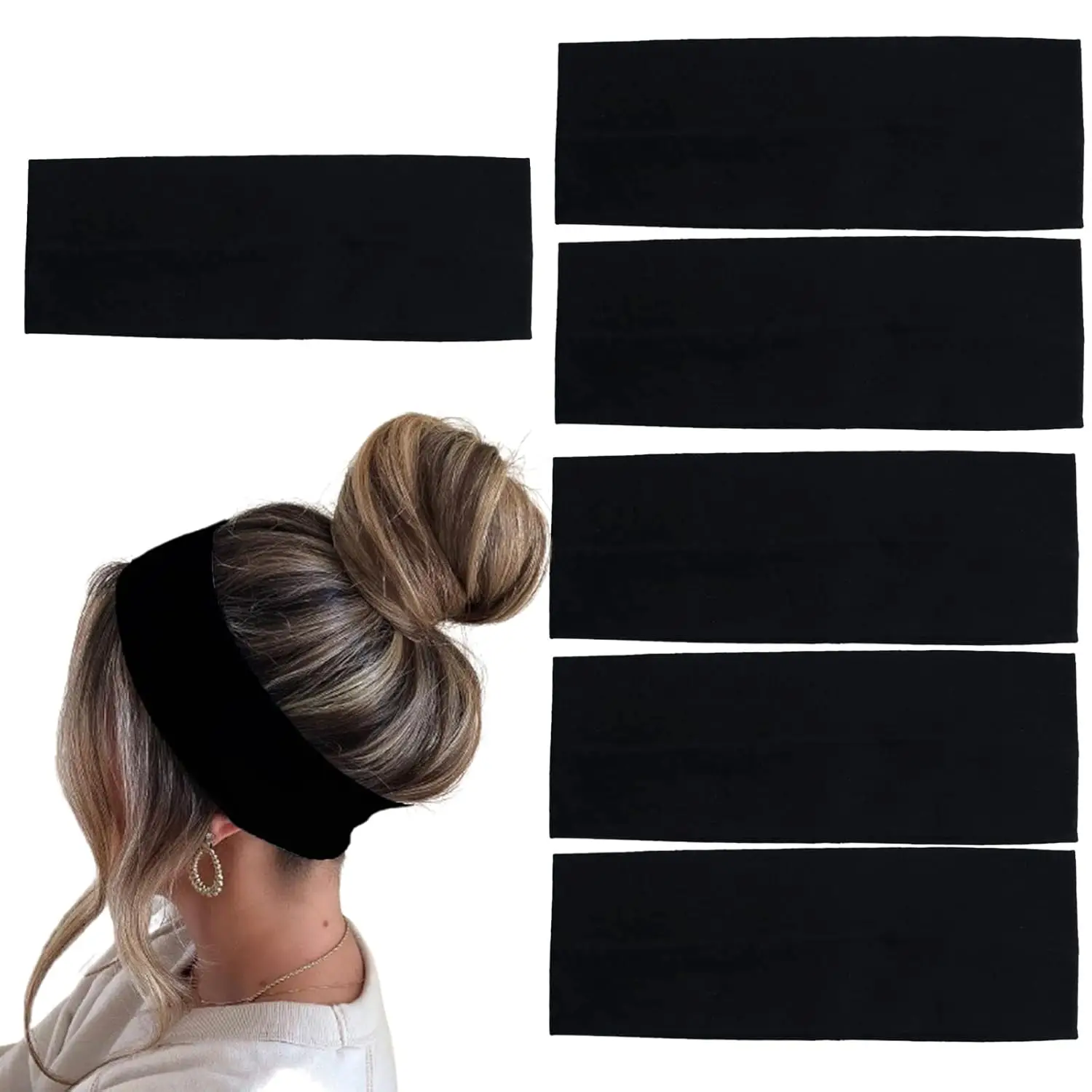 

6 Cotton Headbands for Women Non-slip Stretchy Hair Wrap with Sweat Absorption