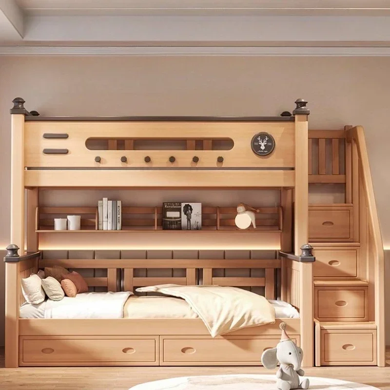 

Double Beds Bedroom Beds Full Size Bed Frame Furniture Modern Luxury Beech Bunk Bed 2 People 120x200 135x200 150x200 180x200cm