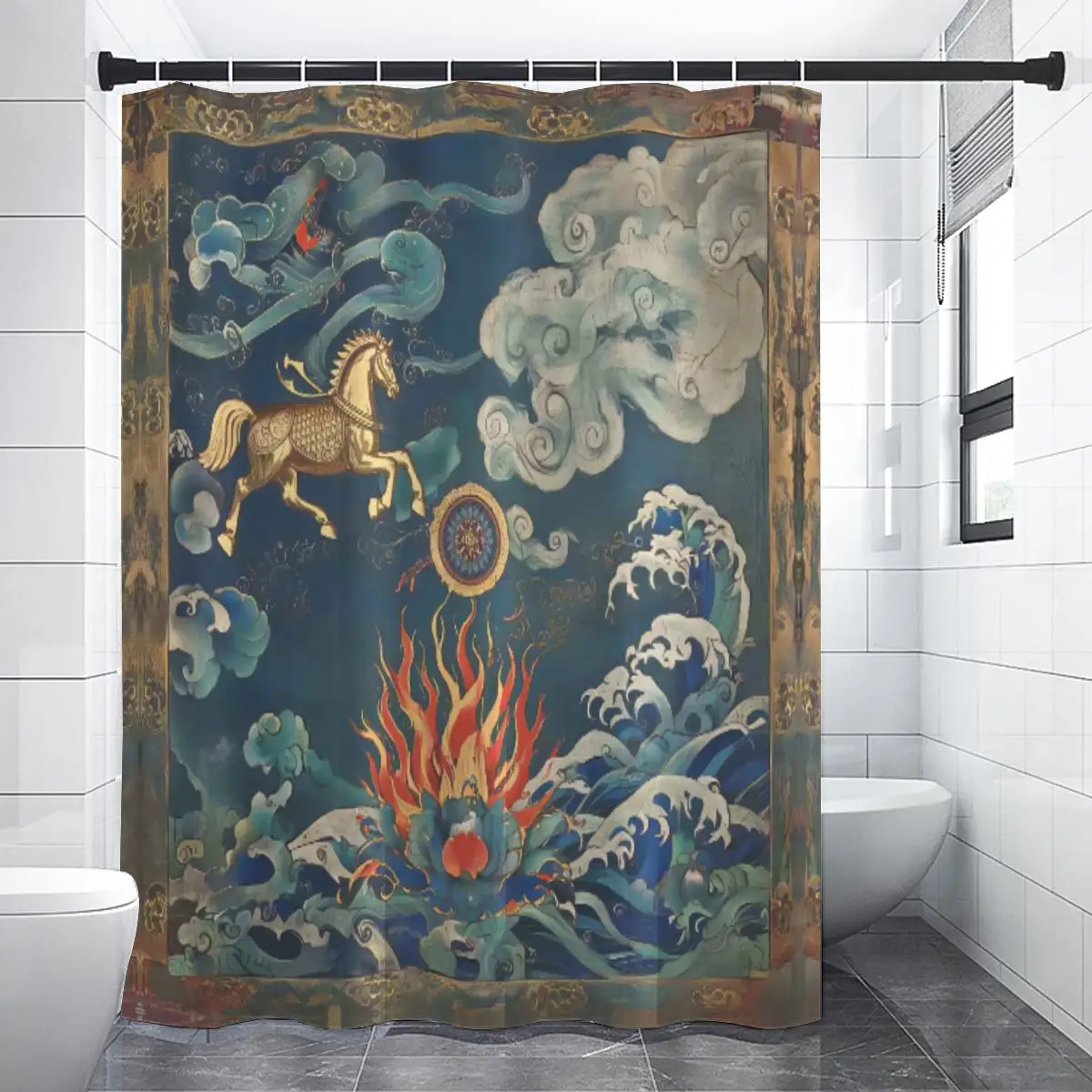 Vibrant Oriental Dragon and Phoenix Shower Curtain Luxury Bathroom Decor Tapestry Style Curtain