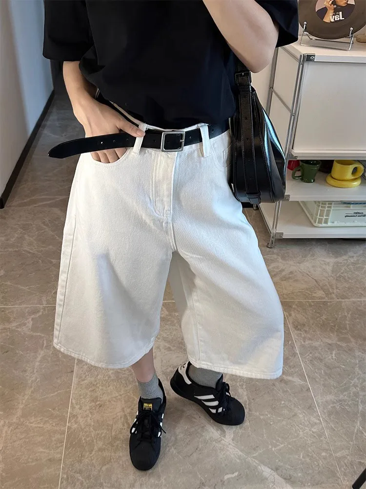 Jean blanc taille haute à jambes droites pour femme, fin, ample, jambes larges, décontracté, sept cinq pantalons, saison d'automne, tendance Faion