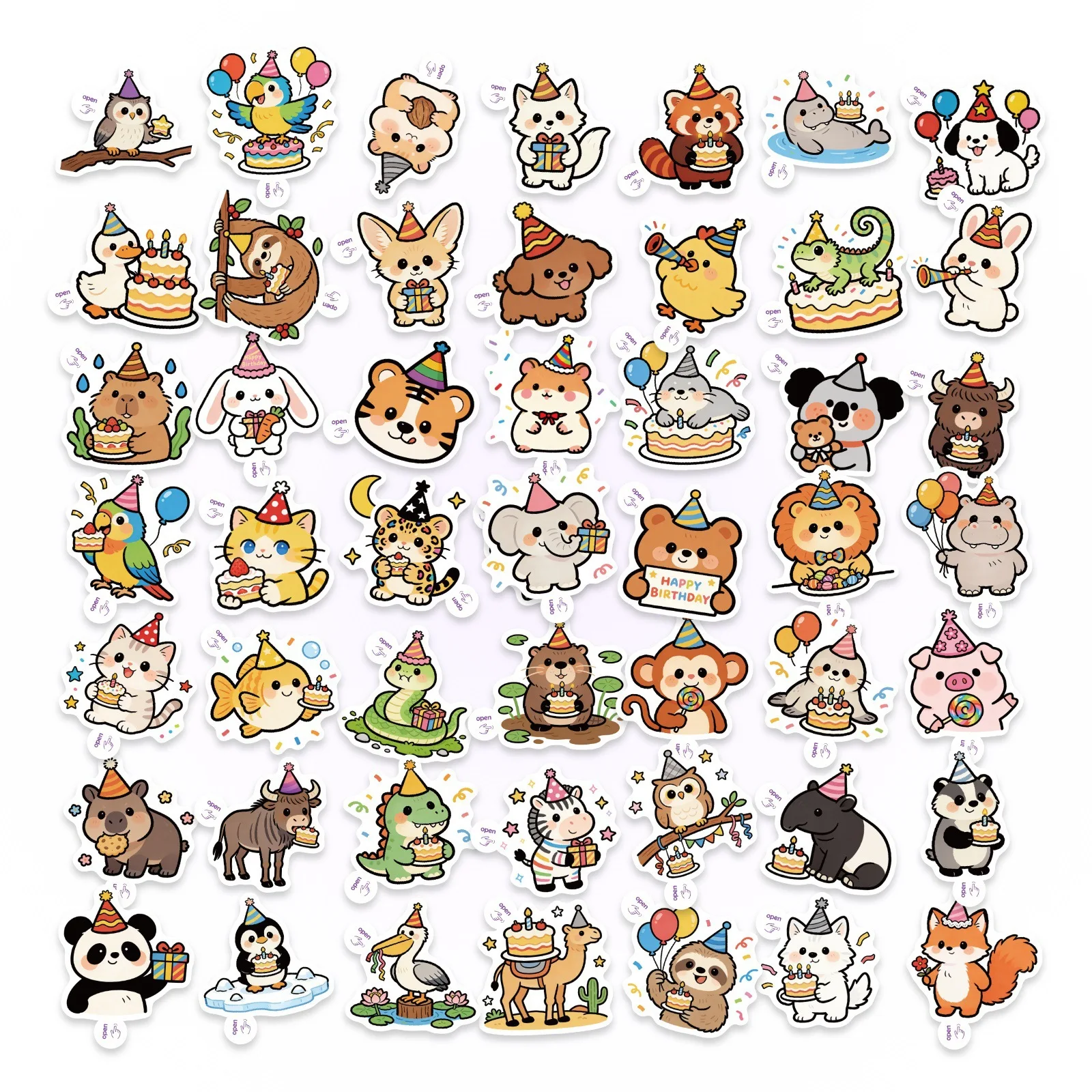 50Pcs Cute Cartoon Animal Birthday Stickers DIY for Suitcase Collection Album Diary File Folder Easy Peel Decals