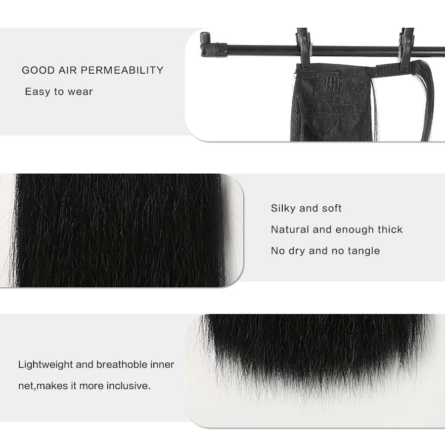 16 Inch Straight Ponytail Hair Extension/Synthetic Clip-In Long Hair Wrap with Magic Drawstring, Versatile for All Women