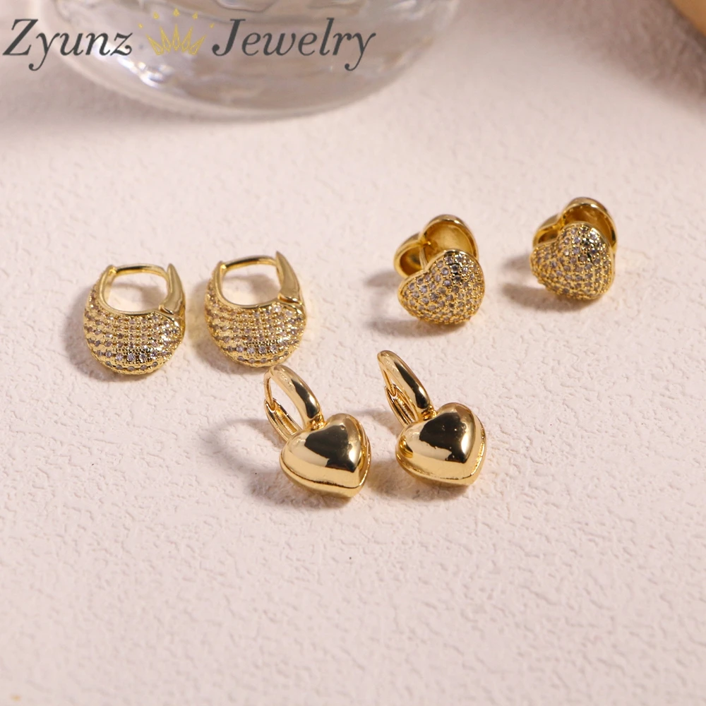 

5 Pairs, Heart Hoop Earrings Women Luxury Micro Paved CZ Crystal Earrings Gold-Color Girls Fashion Party Jewelry Gifts