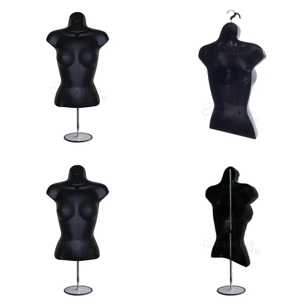 

Штабелируемый женский манекен с полой спинкой для демонстрации футболок, столешницы, поделок и дизайна размеров S-M (черный)
