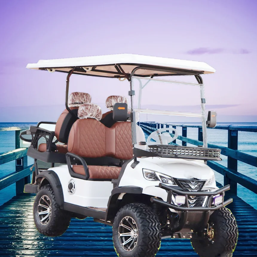 Electric Golf Cart Smooth Ride Electric Car 6 Passenger With Front Bumper Rear Cargo Box 12-Inch Off-Road Tires Golf Car Model E