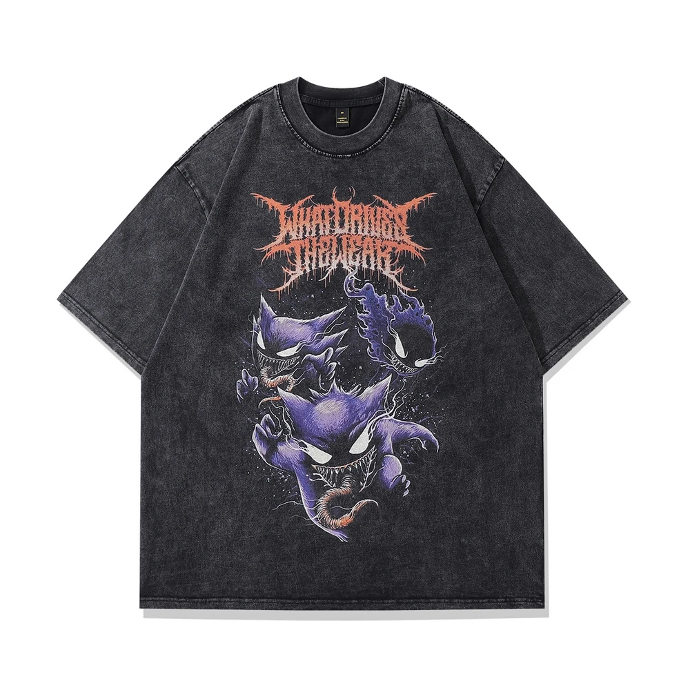 Demon Evil Print Retro Goth Oversized T Shirts for Men Y2k Tops Grunge Clothes Streetwear Summer Short Sleeve Cotton Tees