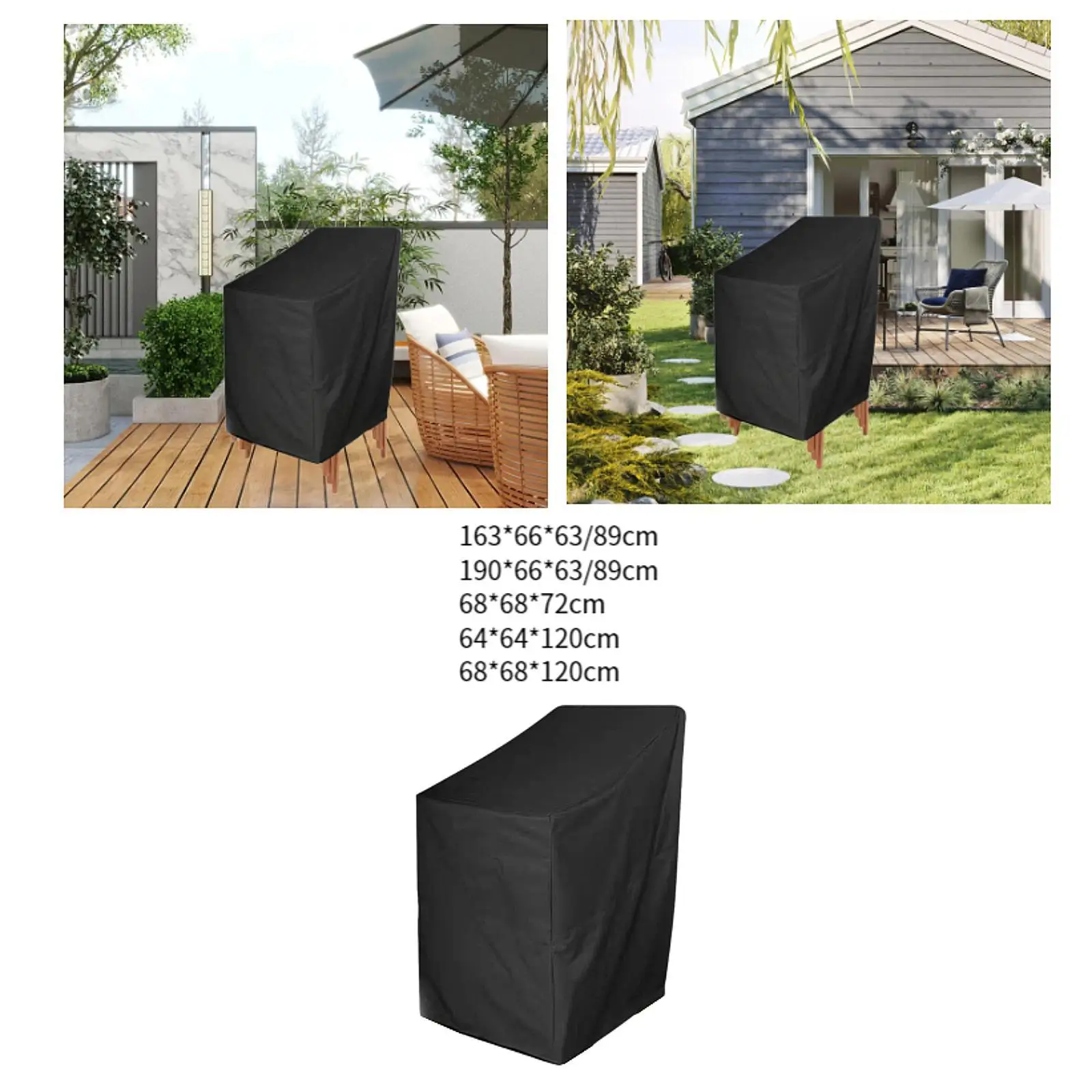 Garden Patio Chair Cover Outdoor Furniture Cover, High Back Chair Cover, Drawstring Dustproof Rectangle Stackable Chair Cover