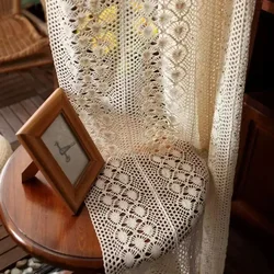 Cotton Hollow design Curtains Road Pocket Shade Curtain Tassel for Kitchen Bedroom Living Room Bay Window Cabinet Curtain