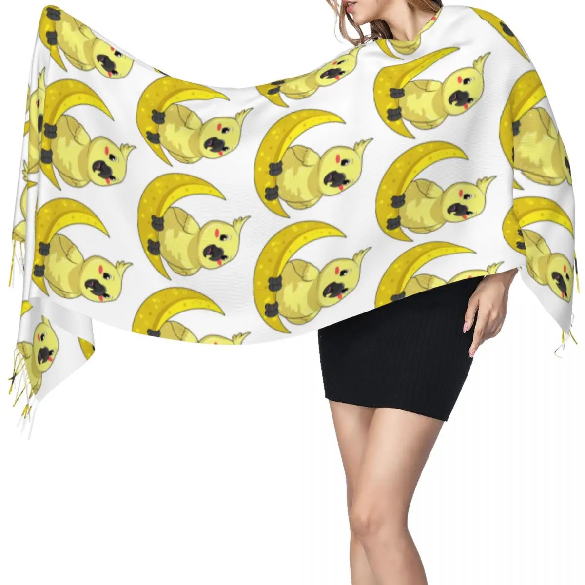 

Какаду, корелла, попугай с луной, шарф, шарфы с кисточками, женские мягкие теплые шали и накидки, большая осенне-зимняя шаль