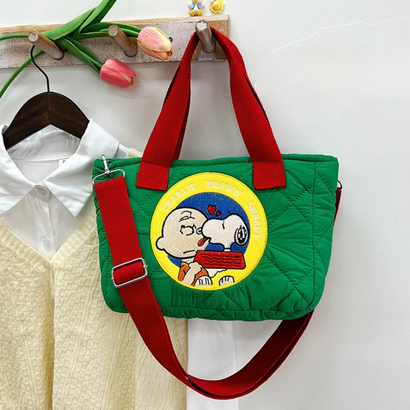 Bolso de mano con bordado de Snoopies de Anime para niñas, bolso de hombro de gran tamaño para exteriores, bolso de compras, accesorios de moda