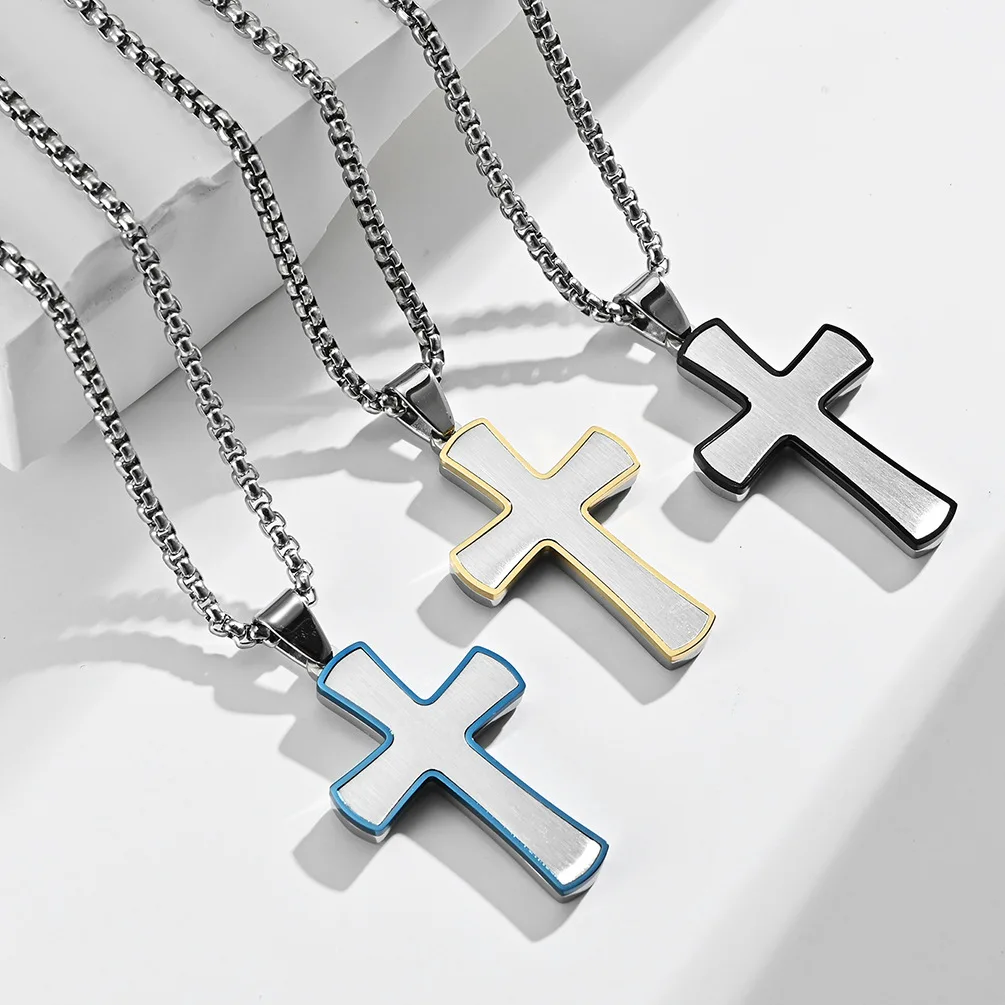 Fashion Creative Minimalist Style Stainless Steel Cross Pendant Necklace Men Boys Girls Punk Hip Hop Friendship Jewelry Gifts