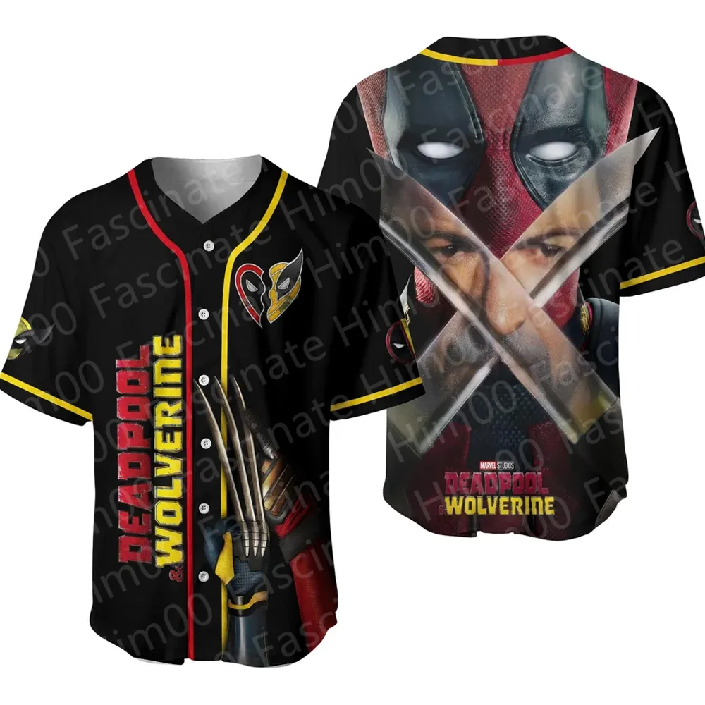 2024 Marvel New Deadpool and Wolverine Tshirt Children Cartoon Sports Baseball Jersey T shirt Boy Deadpool Role Playing Costume