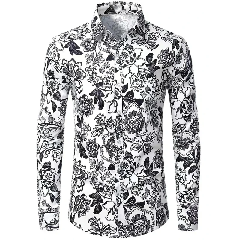 Fashion Flowers 3D Print Men's Long Sleeve Shirts Fashion Button-Down Tops 2025 Autumn New Casual Men's Casual Lapel Shirts
