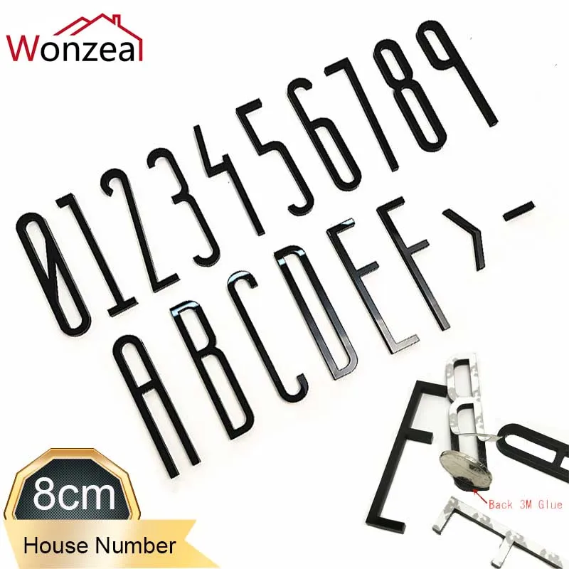 8cm Black Plastic Door Number Stickers Self Adhesive House Number Sign for Apartment Hotel Office Room Address Number Door Plate