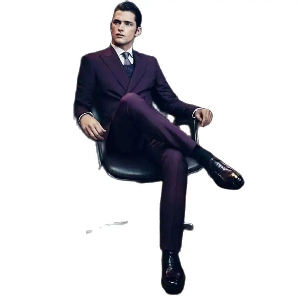 Luxury Purple Men's Suits Single Breasted Notch Lapel 2 Piece Jacket Pants Male Clothing Formal Business Gentleman Blazer Set