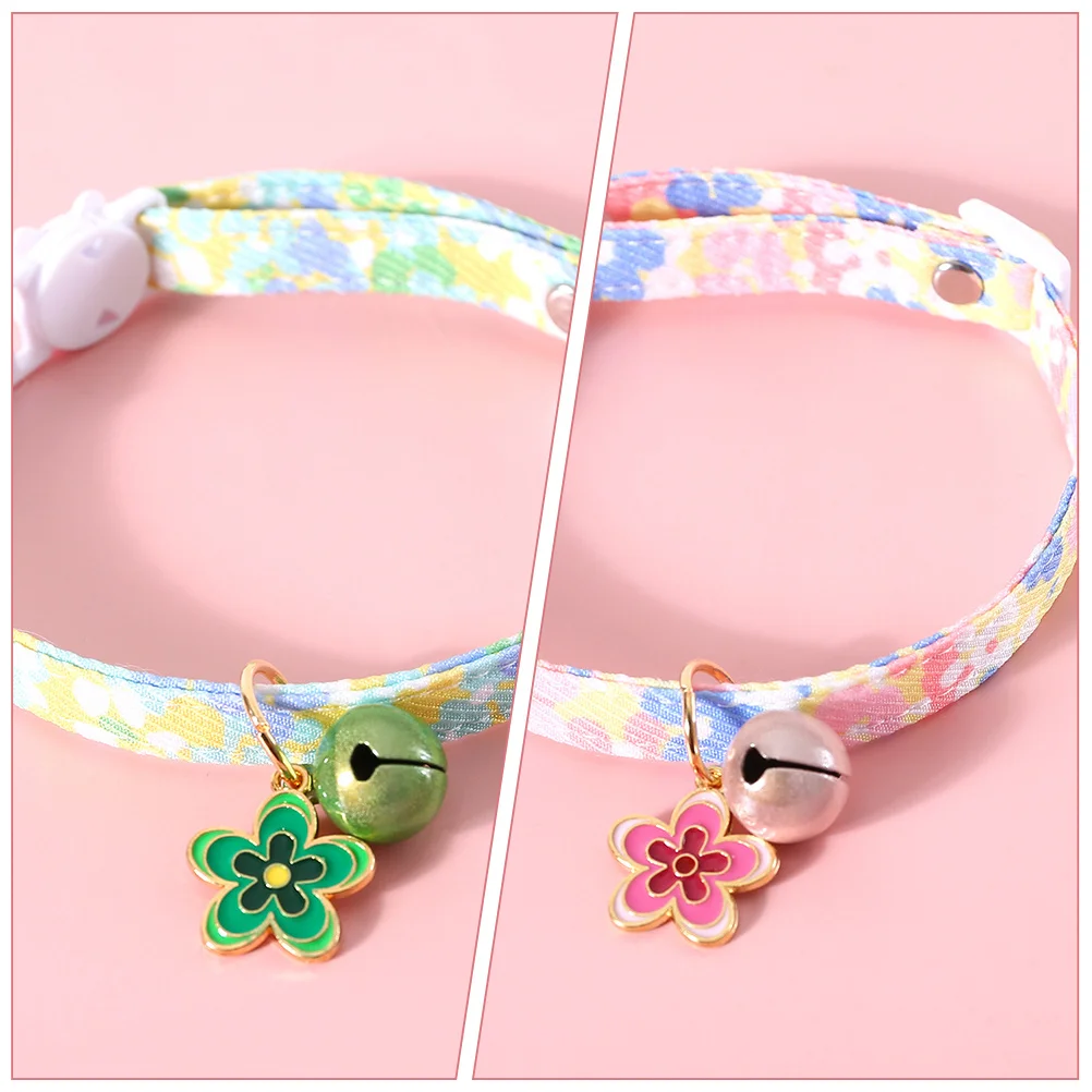 

2Pcs Floral Cotton Cat Collar Adjustable Bell Pendant Cute Puppy Pet Neck Accessory Gift Cat Collar Pet Accessory