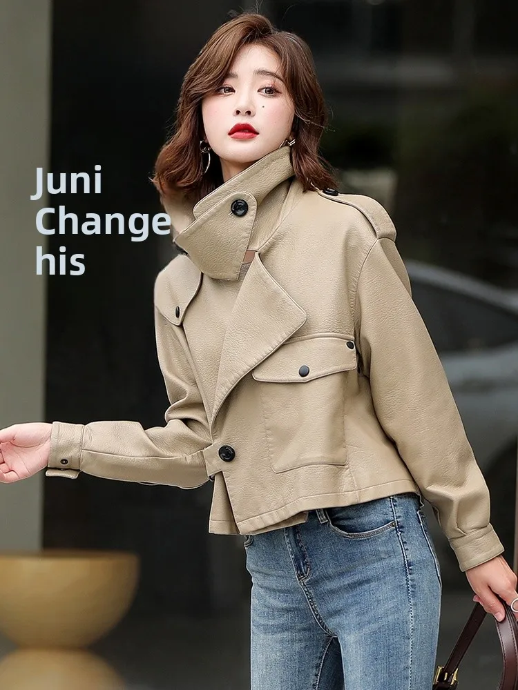 Jiang ung 本革ジャケット女性のルーズフィットシープスキンコート韓国 Sle 秋の新しいプラスサイズのボタン装飾