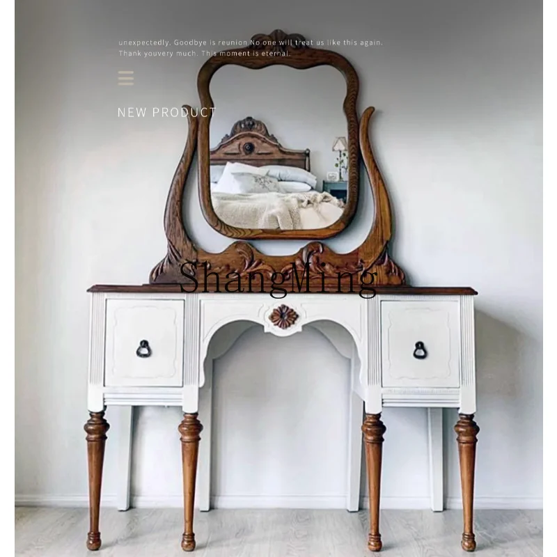 

CL white makeup table villa with mirror small table medieval retro old solid wood dresser bedroom carved