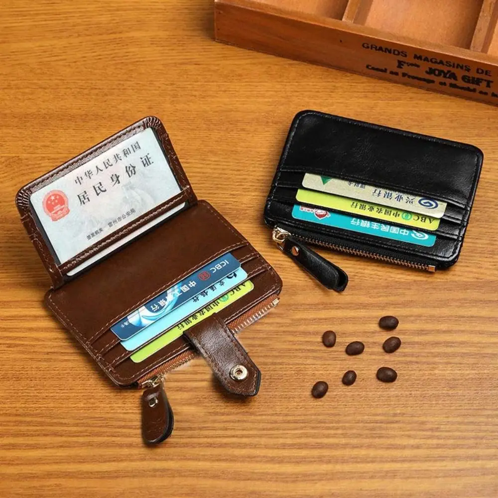 Portable Korean Style Retro Card Bag Solid Color Multiple Card Slots Mini Wallet PU Wallet Zipper Coin Purse Men