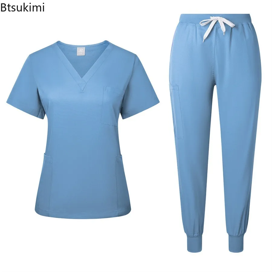 Nurse Uniforms Woman Short Sleeve V Neck Top Scrubs Jogger Pants Medical Scrubs Set Women Summer Casual Uniformes Clinicos Suit - view 6