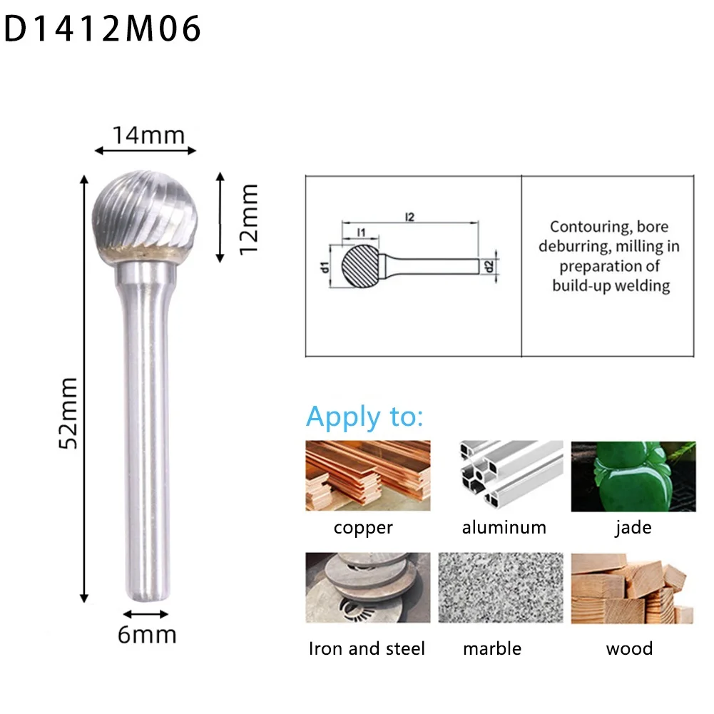 Ball Head Tungsten Carbide Milling Cutter Rotary Tool Burr Drill Bits Cut Rotary Tools Electric Grinding