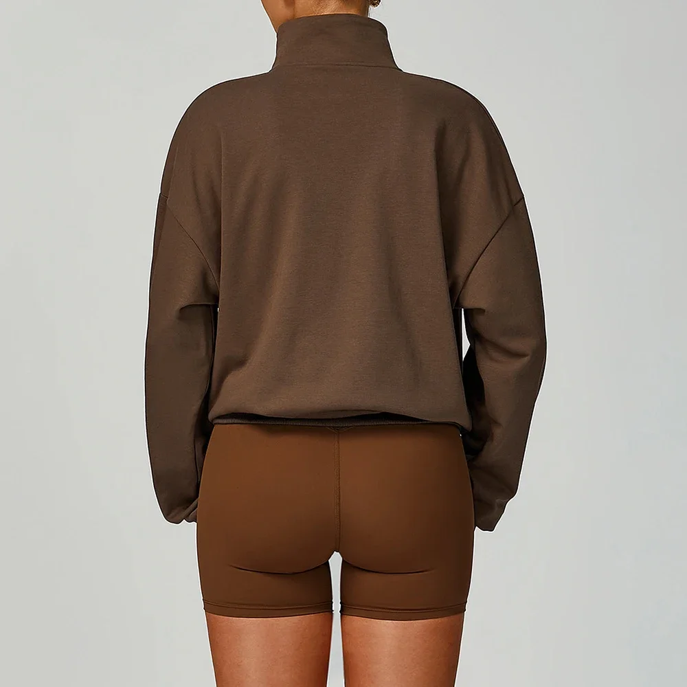 Autumn Winter Cotton Yoga Sweatshirt Half Zipper Stand Neck Sports Hoodies Women Long Sleeve High Waist Gym Fitness Running Tops