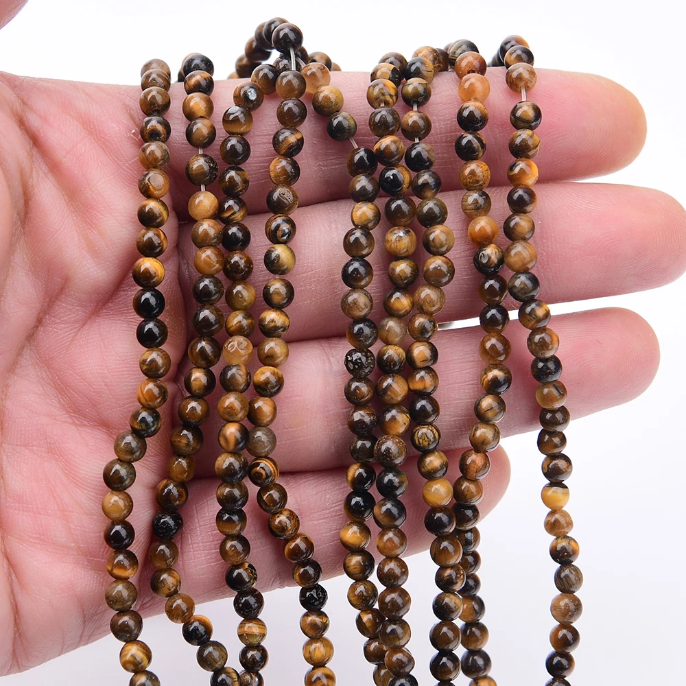 APDGG 2 Strands 4mm Natural Yellow Tiger Eye Smooth Round Loose Beads Strands 15