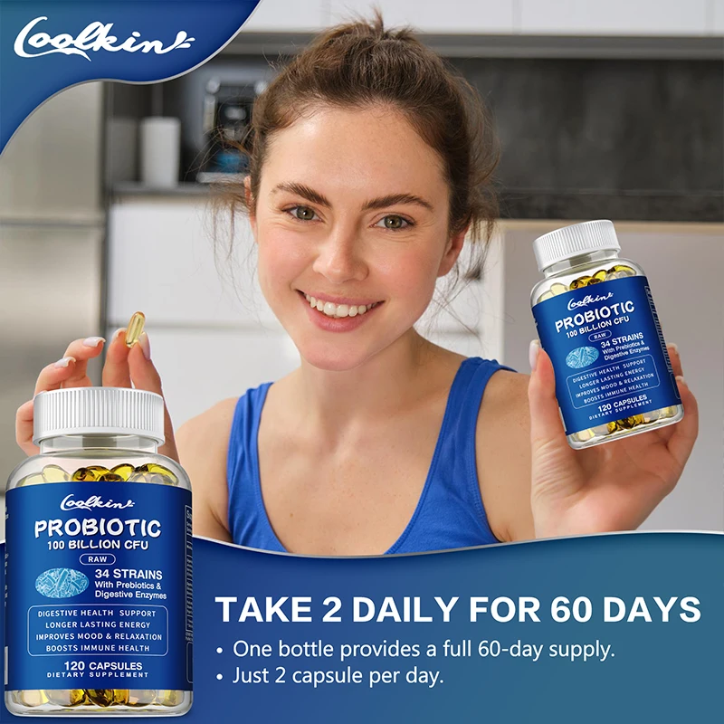 البروبيوتيك - 100 مليار CFU - يقلل من الانتفاخ والإمساك ويحسن صحة الهضم والأمعاء ويعزز المناعة