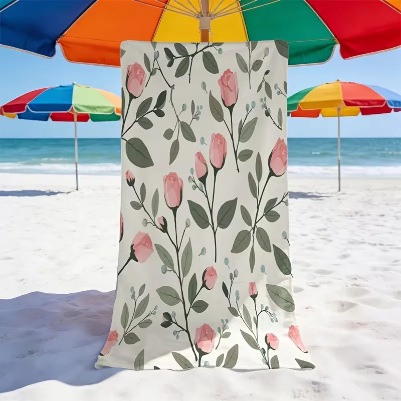 Boho Style Floral Print Beach Towel Cute Abstract Flower Design Quick Dry Sandproof Absorbent Towel for Beach Vacation