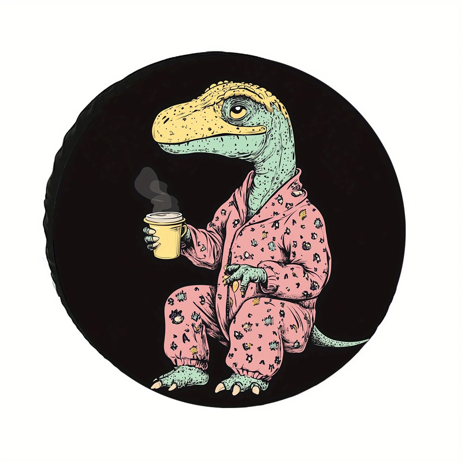 Pajama Cute Dragon Spare Tire Cover, Featuring A Pink Pajama Coffee Theme With Adorable Patterns That Attract Fans, Made Of Poly