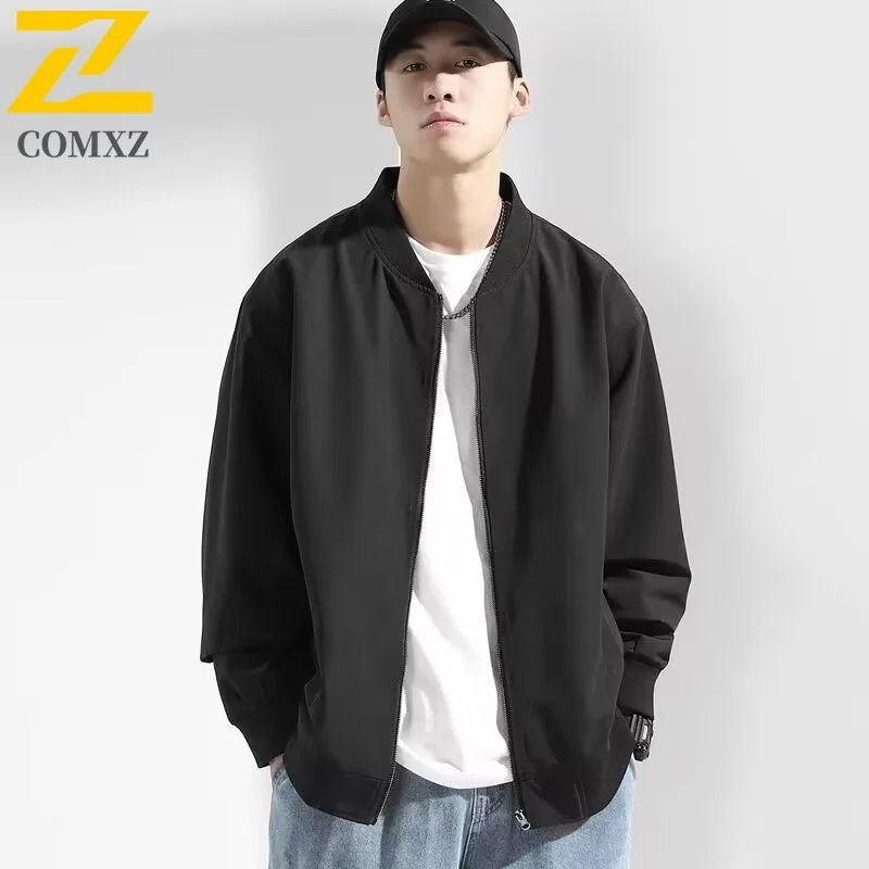 

COMXZ 2025 Men Spring Stand Collar Short Jacket Waterproof Windproof Korean Style Casual Outdoor Sport Solid Color Lightweight C