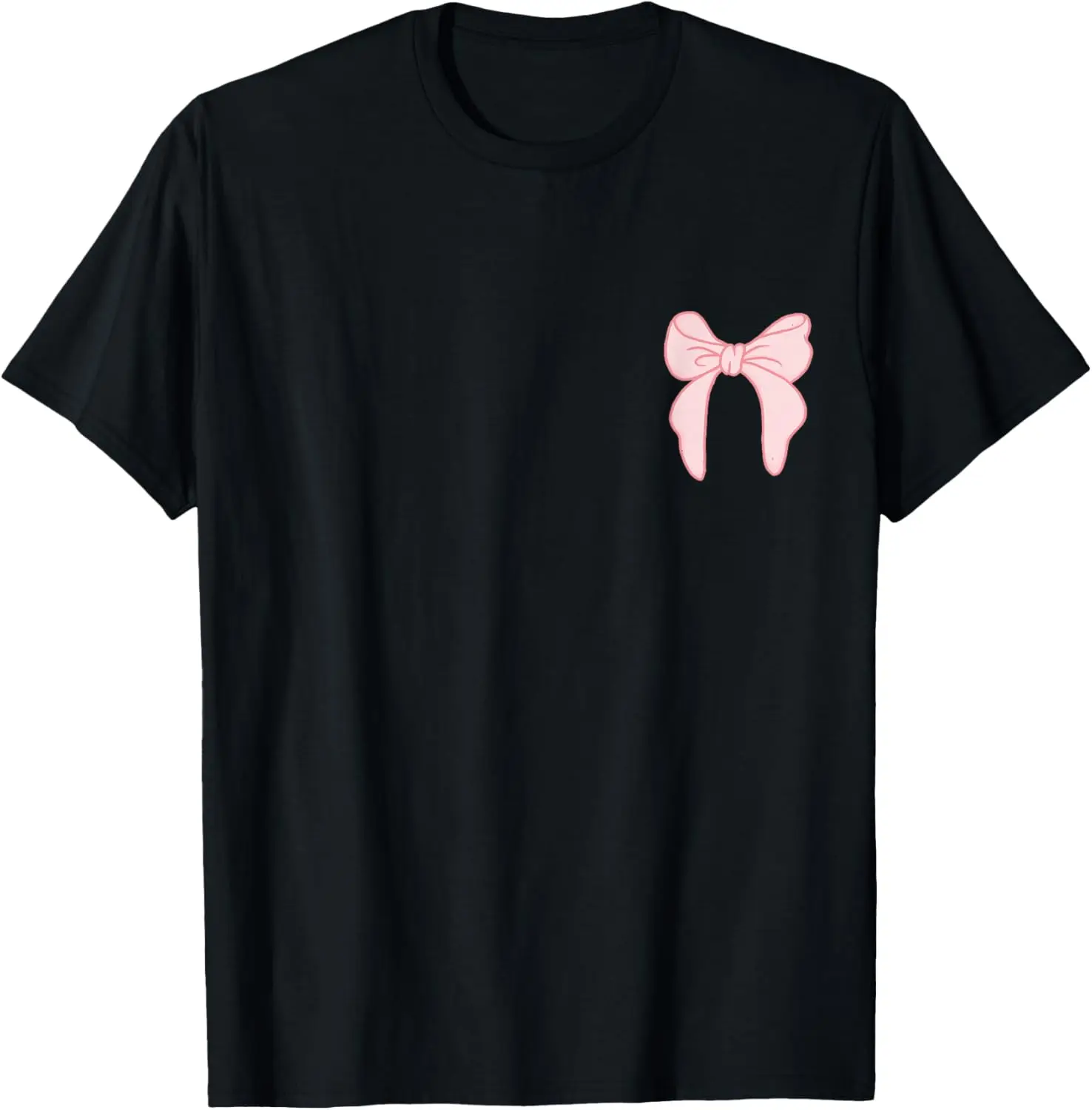 Cute Pink Ribbon Bow T-Shirt 100% Cotton Trendy Y2K Short-Sleeve Tee-Soft, Quick-Drying, Moisture-Wicking; Ideal Sports Casual